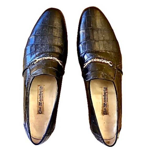 The Mandarin Vintage Black CROC Leather Loafer Chain Made in Italy